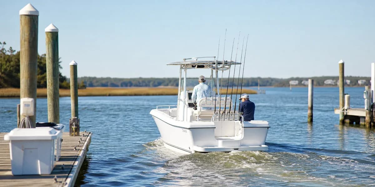 Charter fishing boat leaving a Delmarva marina