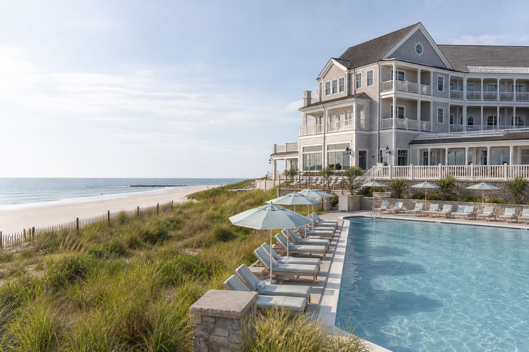 Delmarva-inspired luxury oceanfront hotel and pool beside the dunes