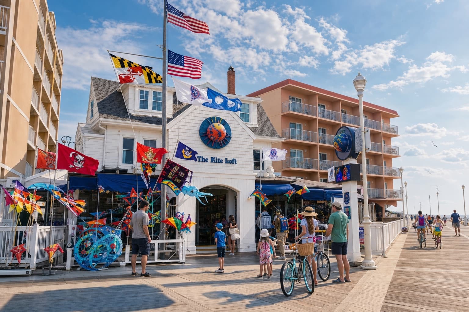 Families browsing The Kite Loft on the Ocean City Boardwalk