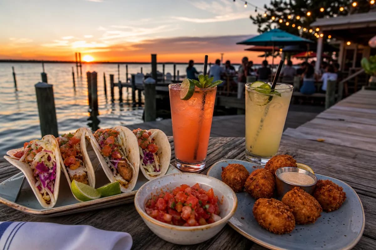 Fish tacos and crab bites at a bayside restaurant in Dewey Beach