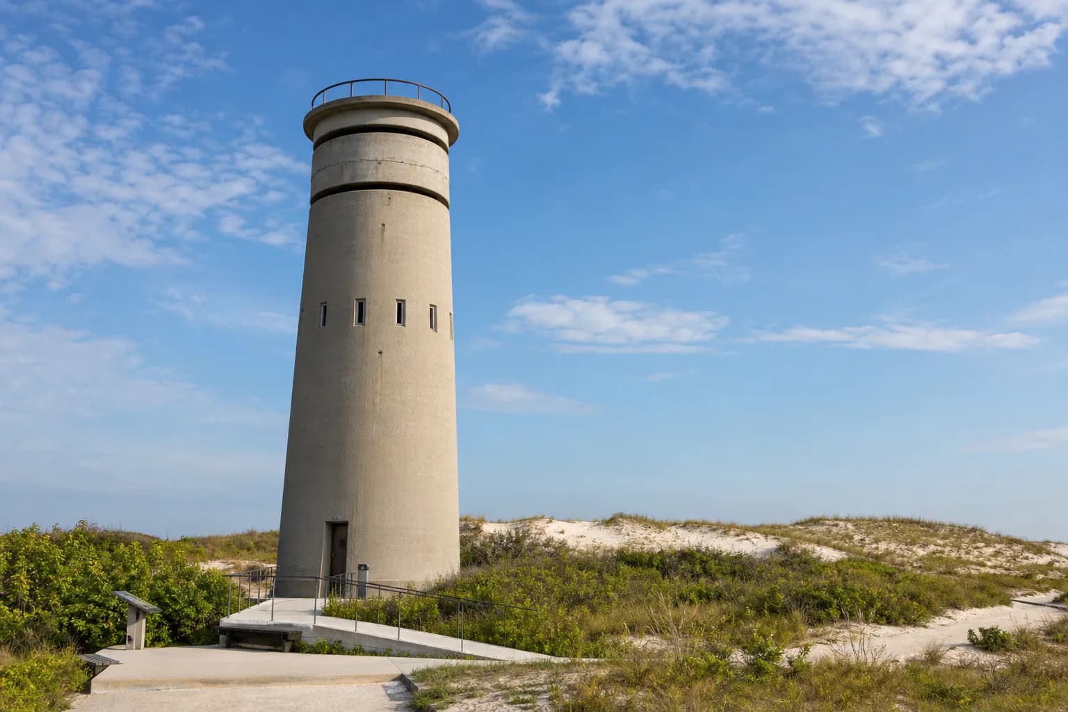 Interpretive view of Tower 3 in the coastal dunes at Towers Beach