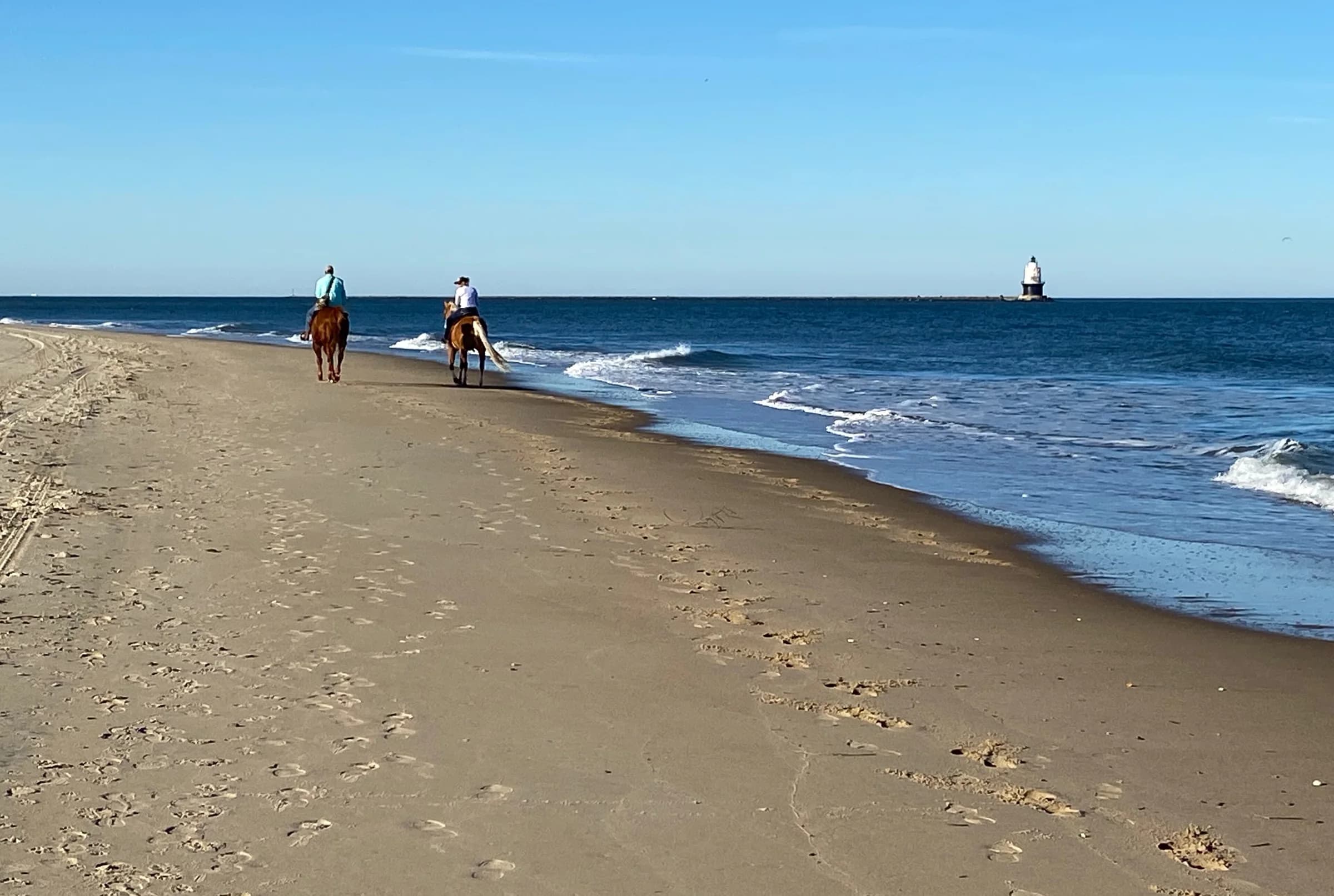 Horseback riders on the beach at Cape Henlopen State Park in Delaware