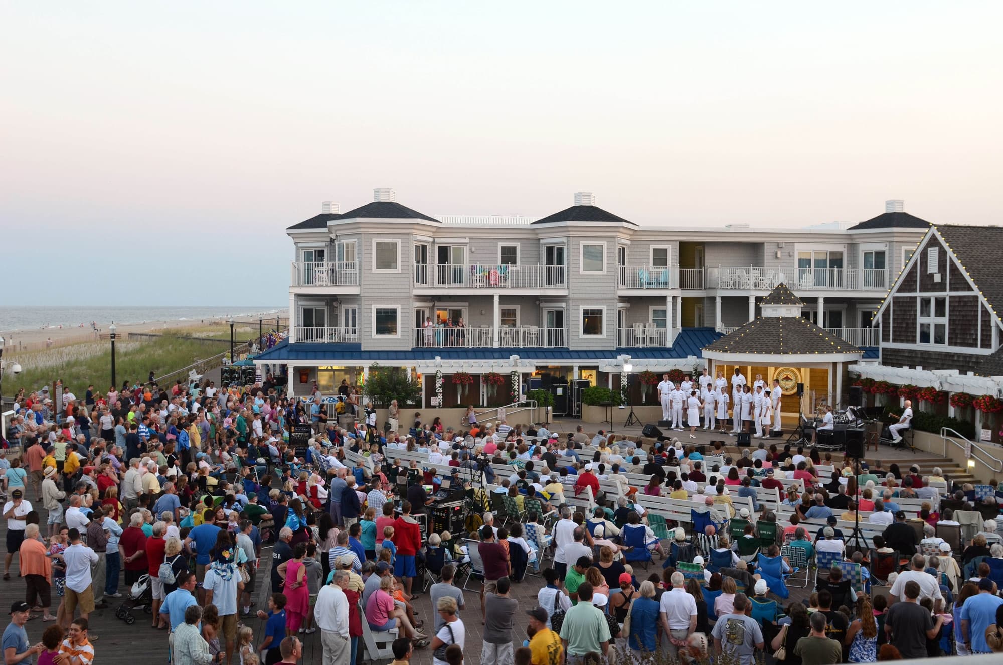 Families and neighbors gathered for an evening concert at the Bethany Beach bandstand