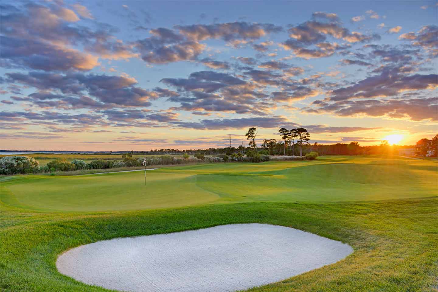 Coastal golf course fairway near the bay