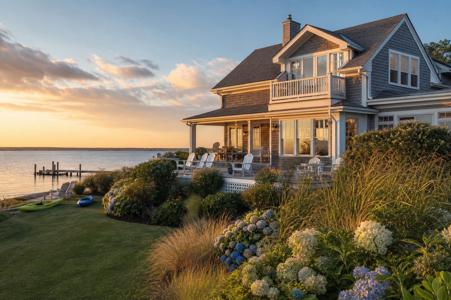 Shingle-style waterfront home beside the bay near Fenwick Island